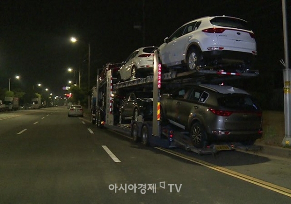 도로에 무단 주차된 현대글로비스 소속 화물차. 이런 대형 차량이 도로 위에 다량으로 장기간 주차돼 시민들의 안전을 위협해왔다.