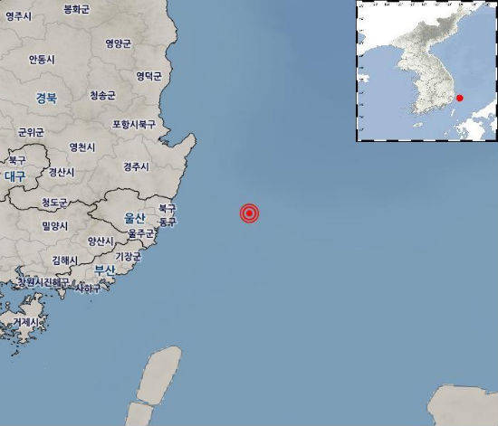 규모 2.4 지진이 일어난 울산 해역. 제공|기상청