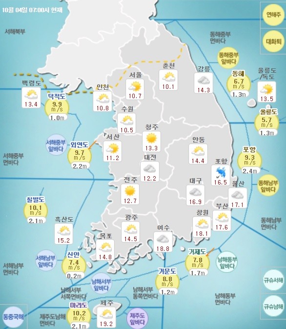 추석인 4일 전국이 쌀쌀할 것으로 전망된다. 제공|기상청