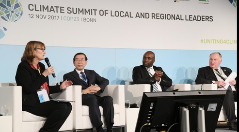 박원순 서울시장은 12일 오후(현지시간) 제23차 유엔기후변화협약(UNFCCC) 당사국총회(COP23) 개최 장소인 독일 본에서 열린 '지방정부 기후 정상회의(Climate Summit of Local and Regional Leaders)'에 참석했다.[사진=뉴시스]