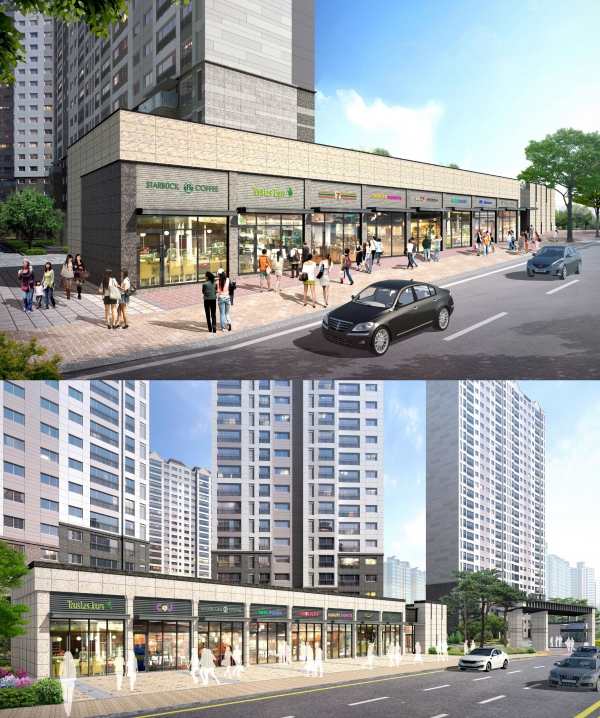 평택 비전 2차 푸르지오 단지내 상가(위), 평택 비전 레이크 푸르지오 단지내 상가(아래). 제공 | 대우건설