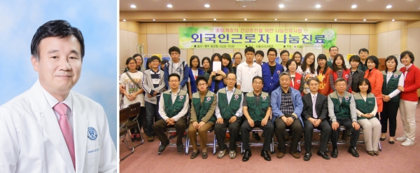 제16회 한미참의료인상의 수상자에 강성웅 교수(왼쪽)와 사랑의교회 의료봉사팀이 제정됐다. 출처| 한미약품