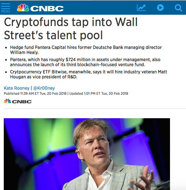 미국 CNBC통신이 월가의 인재들이 암호화폐 분야로 이동한다고 보고했다