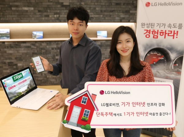 LG헬로비전 모델들이 단독주택 기가 인터넷 서비스를 홍보하고 있다 [사진제공=LG헬로비전]