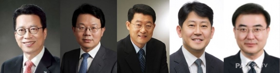(왼쪽부터) 정지원 손해보헙협회장 내정자, 김광수 차기 은행연합회장, 정희수 생명보험협회장 내정자, 유광열 SGI서울보증 사장 후보, 손병두 전 금융위원회 부위원장