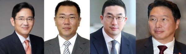(왼쪽부터)이재용 삼성전자 부회장, 정의선 현대차그룹 회장, 구광모 LG그룹 회장, 최태원 SK그룹 회장.[사진: 각 사 제공]