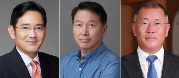 (왼쪽부터) 이재용 삼성전자 회장, 최태원 SK 회장, 정의선 현대자동차 회장 [사진=각 사 그룹]