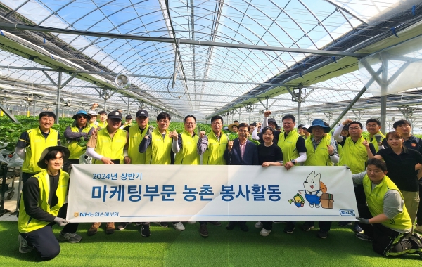 NH농협손해보험은 지난 14일 경기도 포천시 소재 딸기 농가를 찾아 농촌 일손돕기를 실시했다. [사진제공=NH농협손해보험]