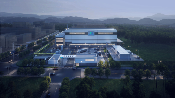 포스코퓨처엠의 합작사 씨앤피신소재테크놀로지가 포항 영일만 4산단에 건설하는 LFP 양극재 공장 조감도. [사진=포스코퓨처엠]
