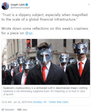 이더리움 공동창립자, “페이스북코인은 양의 탈을 쓴 늑대”